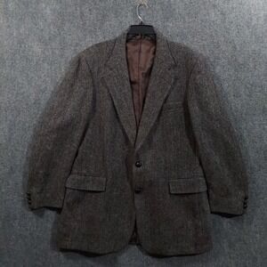 Harris Tweed Blazer Sport Coat Mens 46 Gray Herringbone Scottish Wool Handwoven